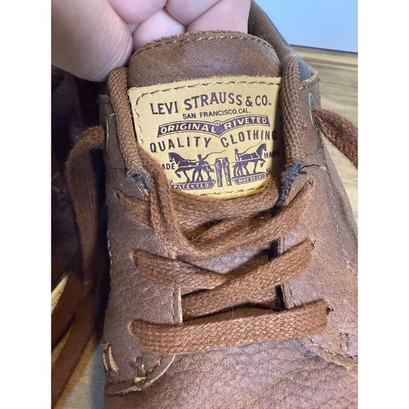 Levi’s Brown Leather Casual Sneakers Men’s Size 9.5 Lace Up Low Top - Picture 3 of 10